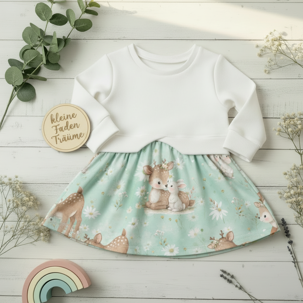 Flatlay Pulloverkleid Reh & Hase weiß