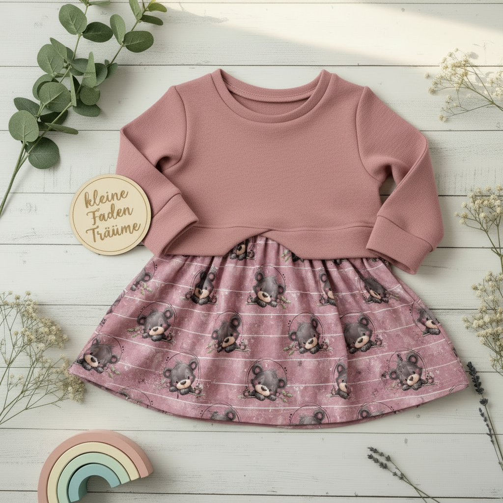 Flatlay Pulloverkleid Teddybär altrosa