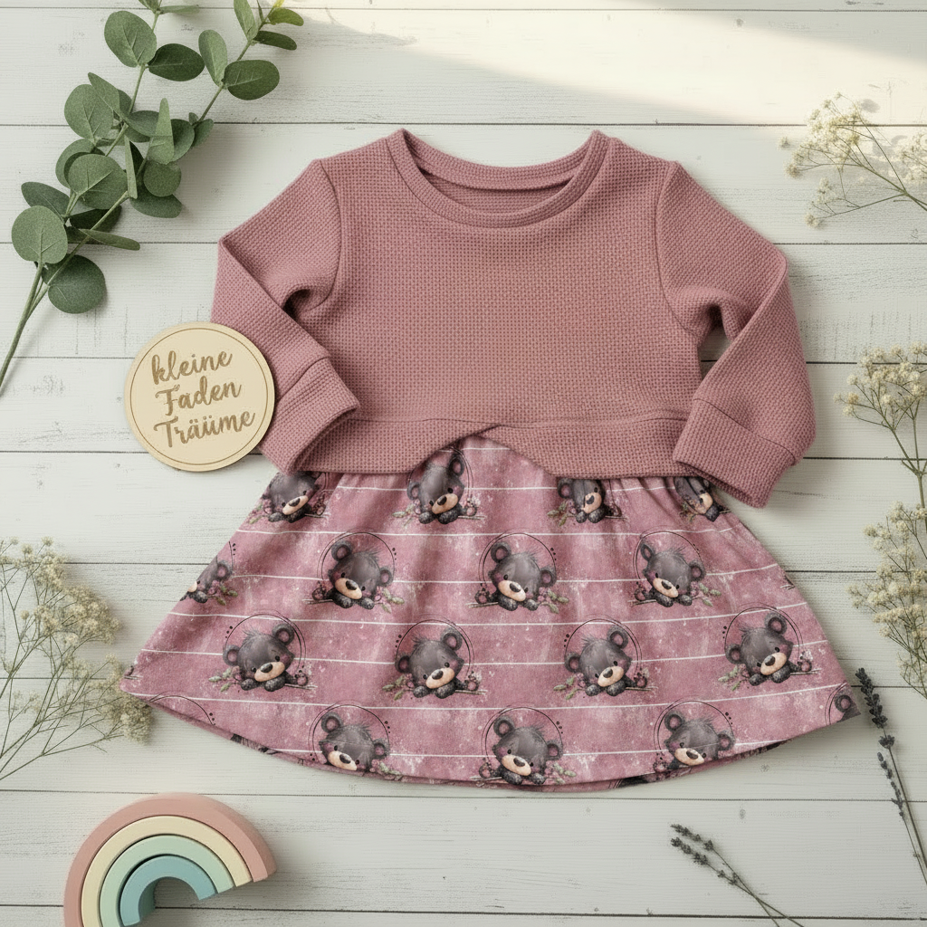 Flatlay Pulloverkleid Teddybär altrosa