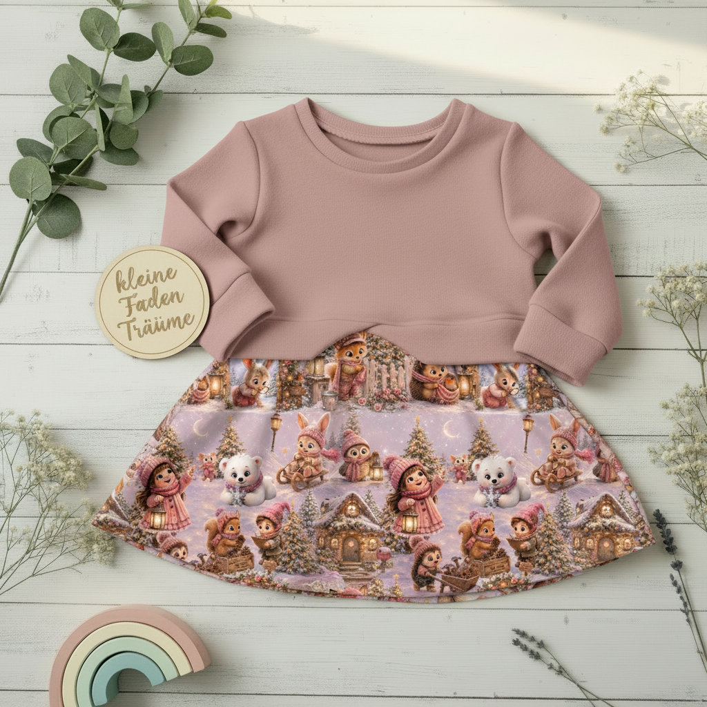 Flatlay Pulloverkleid Weihnachten Altrosa – Kleine Faden Träume