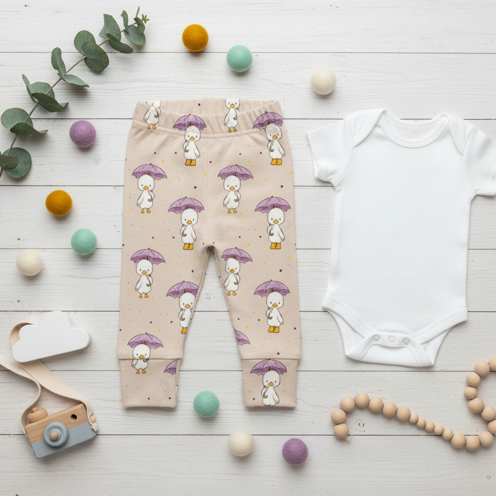 Flatlay Regenentchen Leggings mit Body