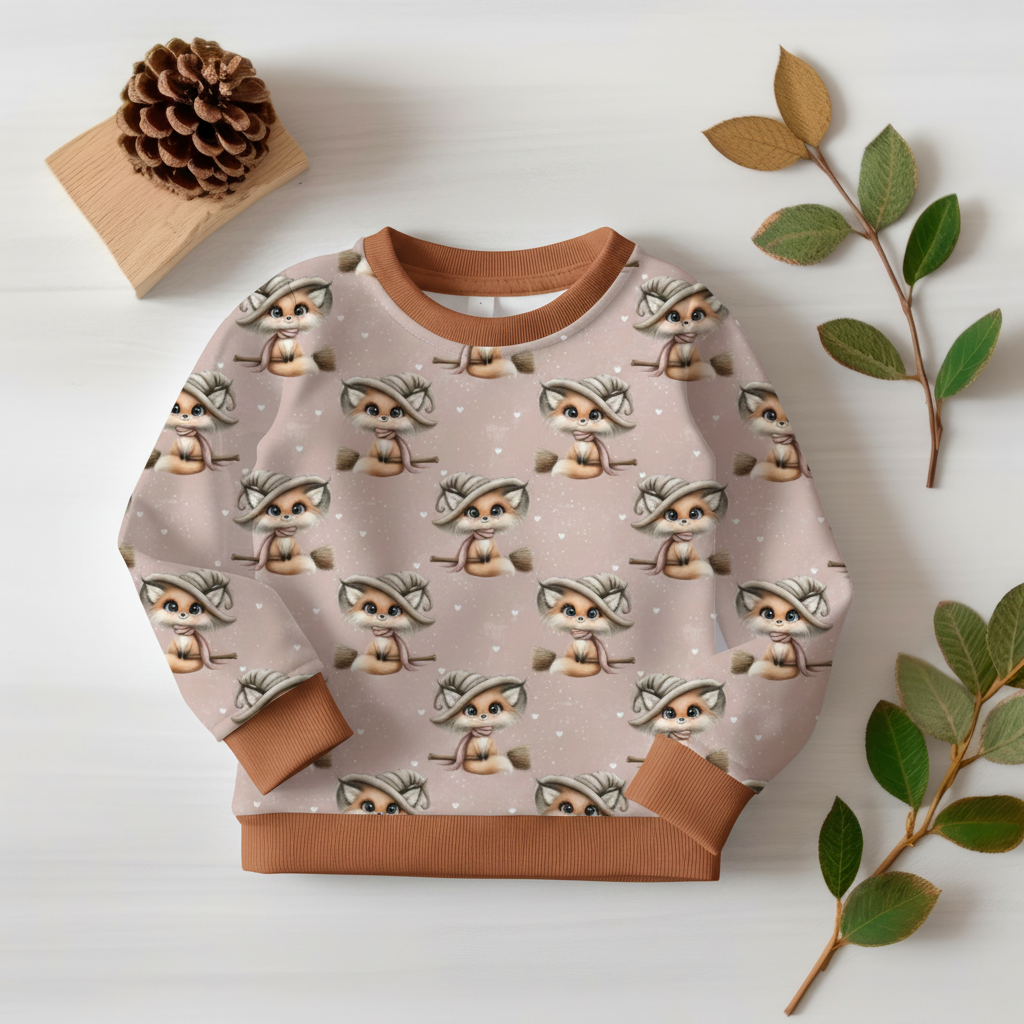 Fuchs Pullover Flatlay - Braun/Caramel Bündchen