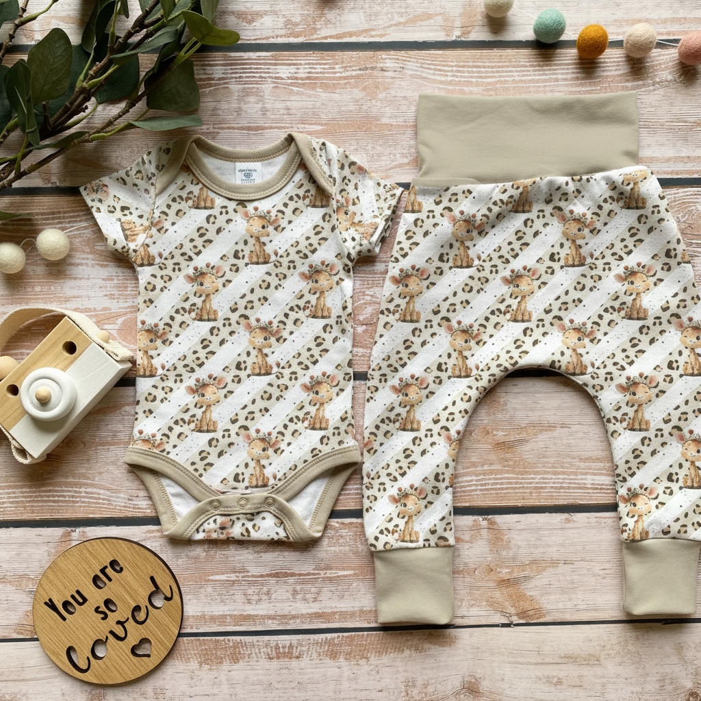 Giraffe Leopard Body & Pumphose Flatlay