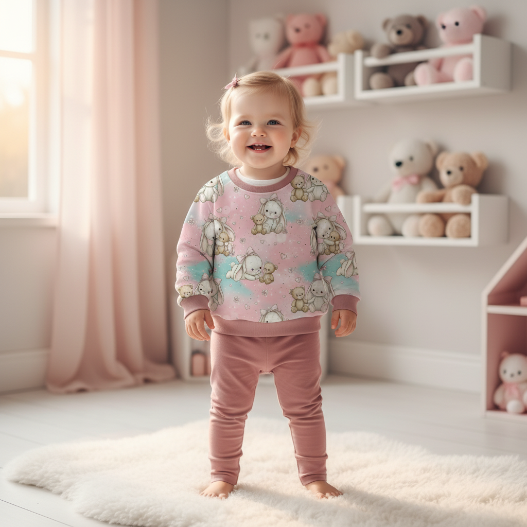 Häschen-Teddybär-Pullover Mädchen altrosa 1:1
