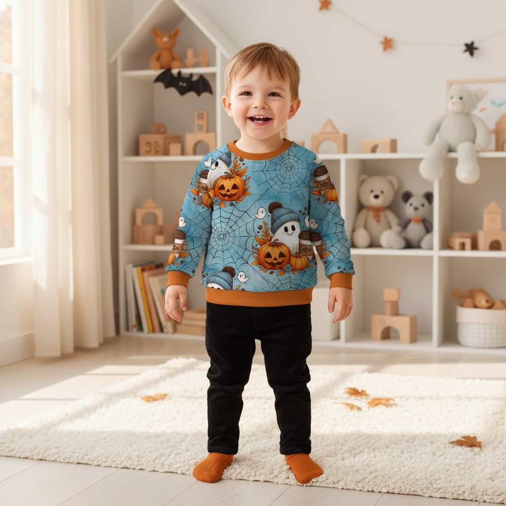 Halloween-Geist-Pullover Junge orange 1:1