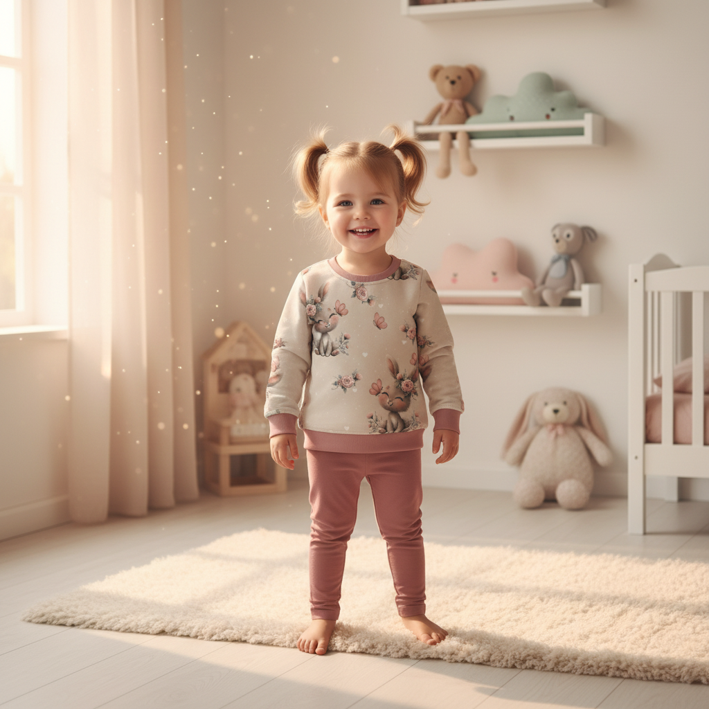 Hasen-Pullover Mädchen altrosa Leggings 1:1