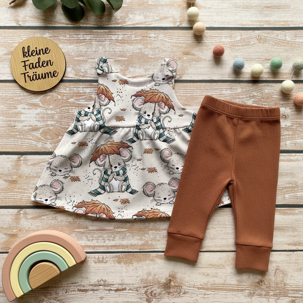 Herbstmaus Latzkleid Set Flatlay