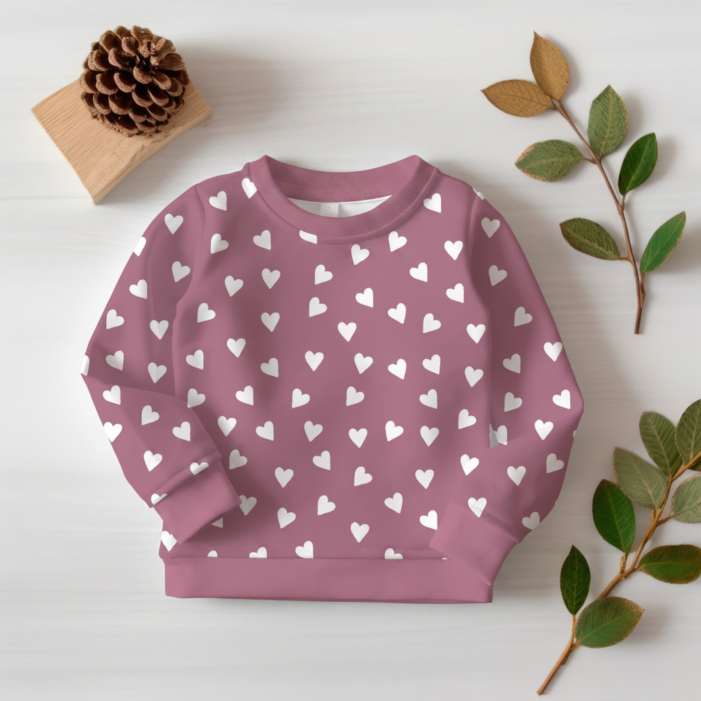 Herzen Pullover Flatlay - Altrosa Bündchen