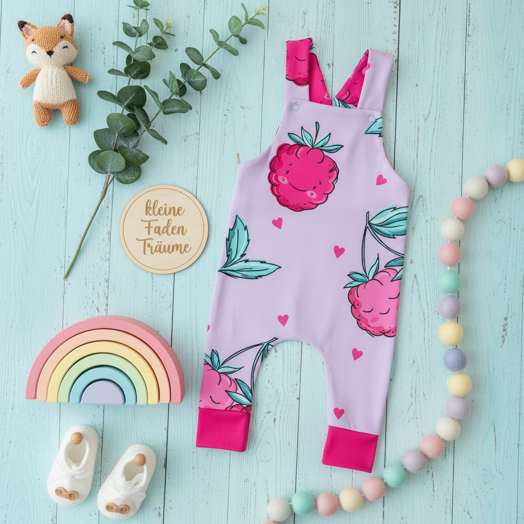 Himbeere Latzhose Flatlay 1:1