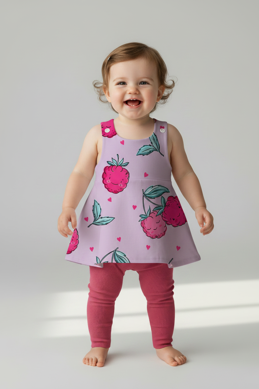 Himbeere Latzkleid von vorne