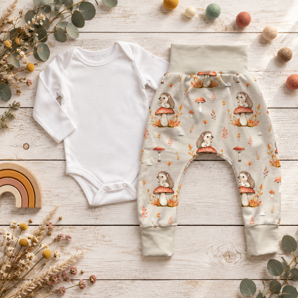 Igel-Pumphose und Body als Flatlay