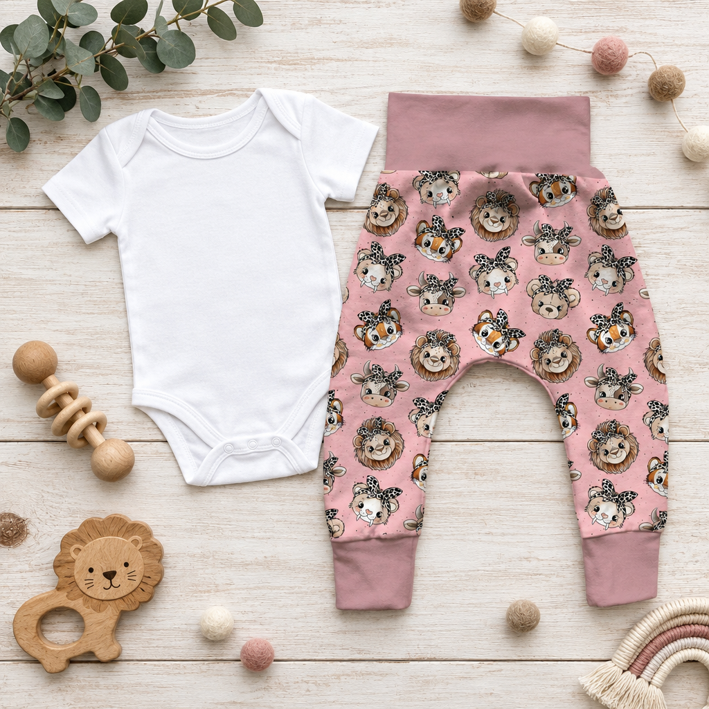 Pumphose Wilde Tierfreunde mit weißem Body Flatlay
