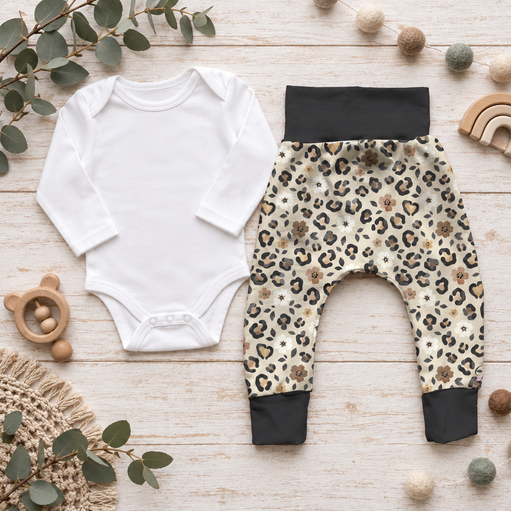 Pumphose Leo Blümchen mit weißem Body Flatlay