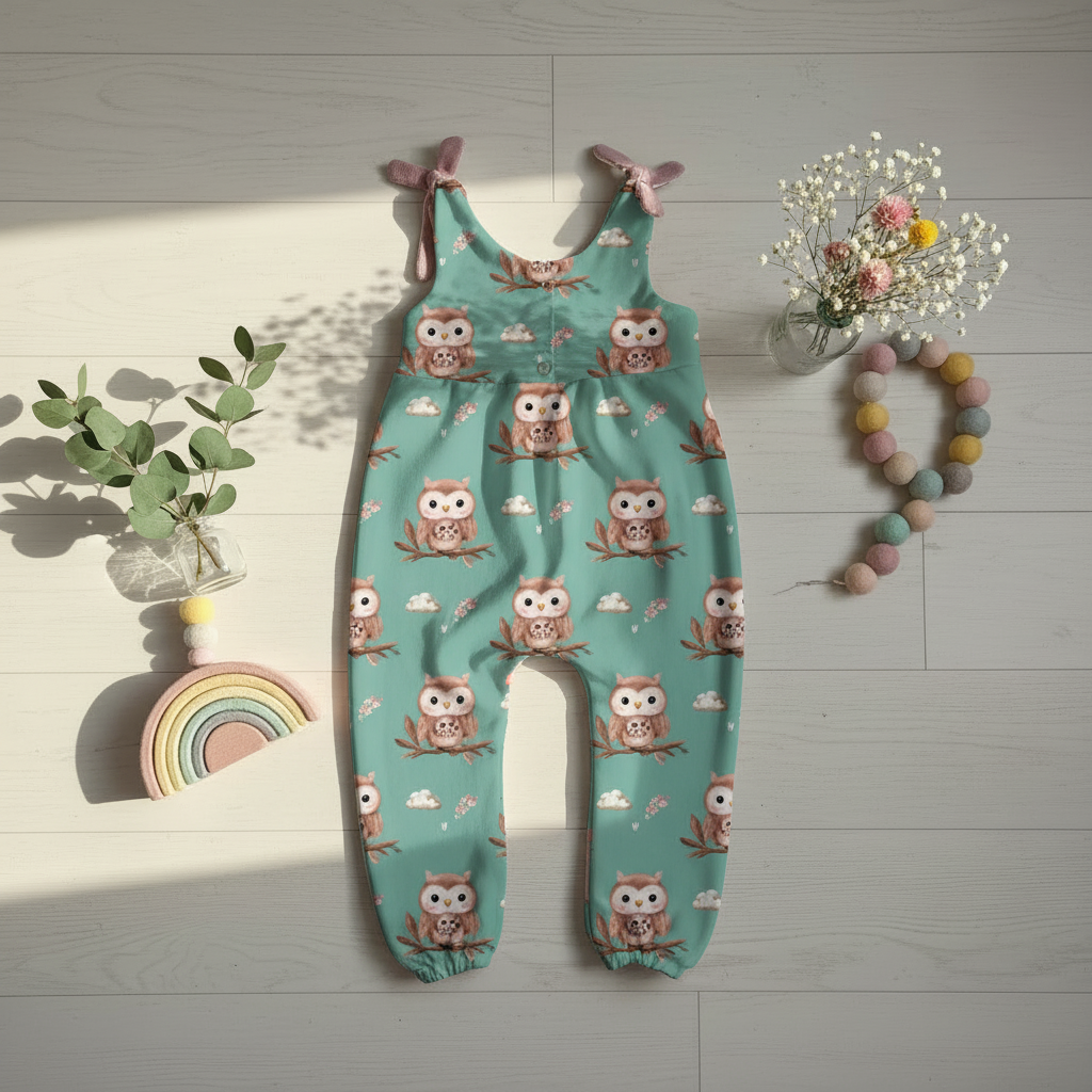 Jumpsuit Eulen Türkis Flatlay