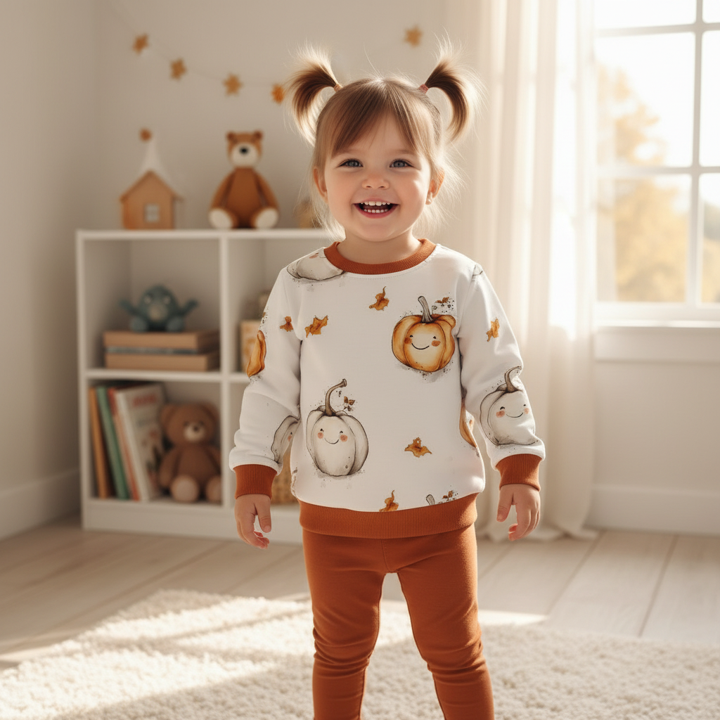 Kürbis-Pullover Mädchen rostfarbene Leggings 1:1