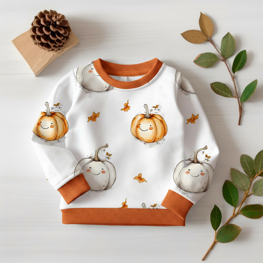 Kürbis-Pullover mit nur orangefarbenen Bündchen 1:1