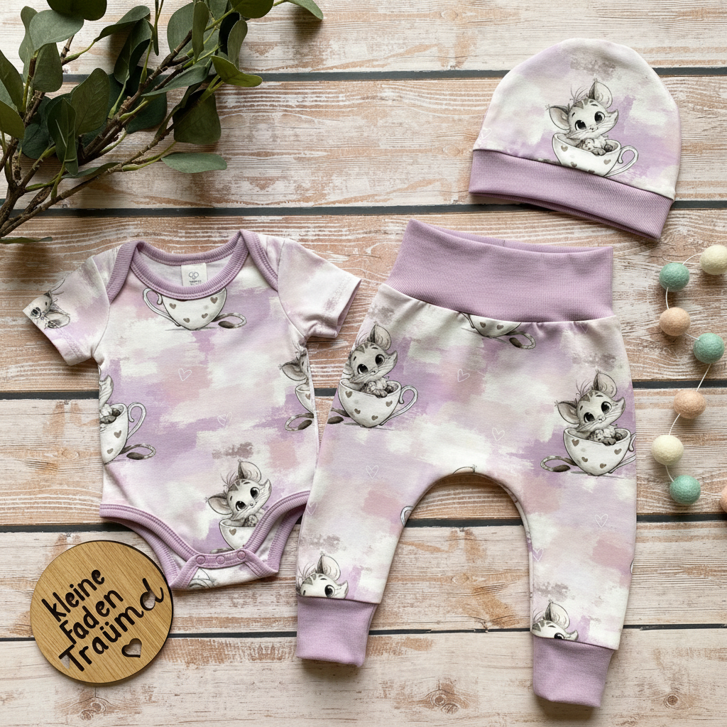 Kätzchen 3-teiliges Set lila Bund