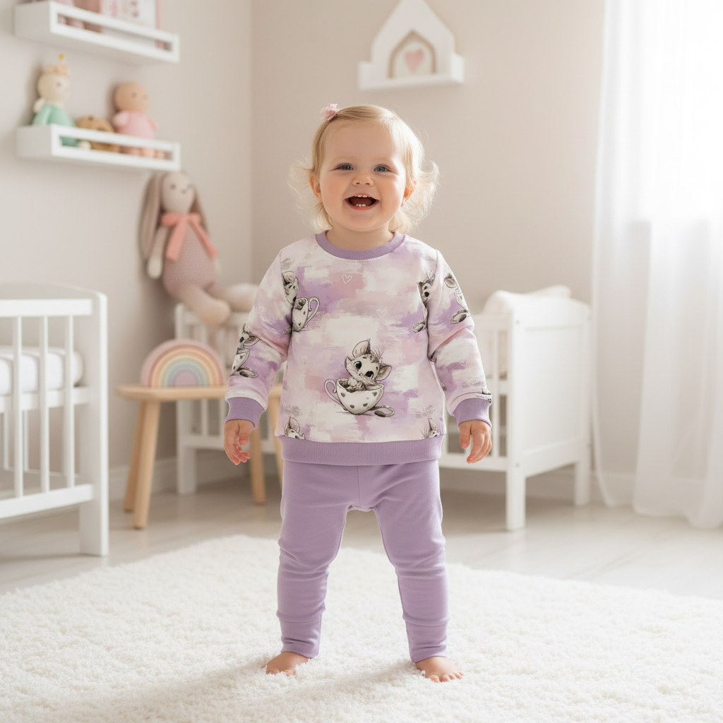 Kätzchen-Tasse-Lavendel-Pullover Mädchen 1:1