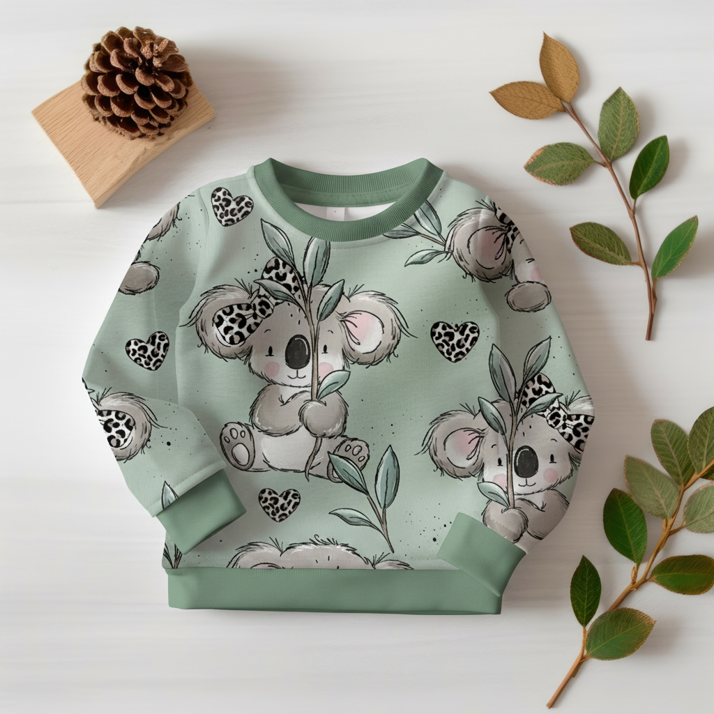 Koala-Pullover mit mintgrünen Bündchen 1:1