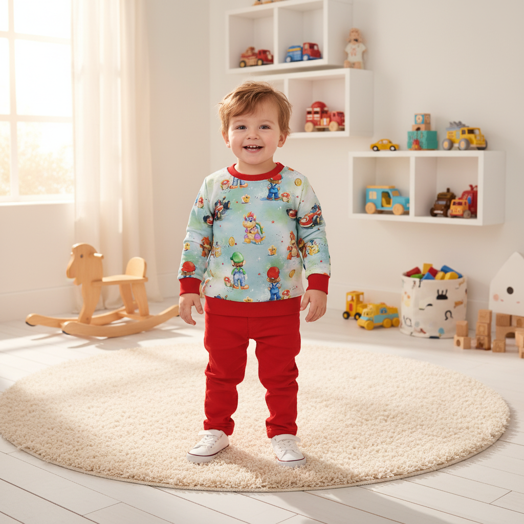Mario-Pullover Junge rote Hose 1:1