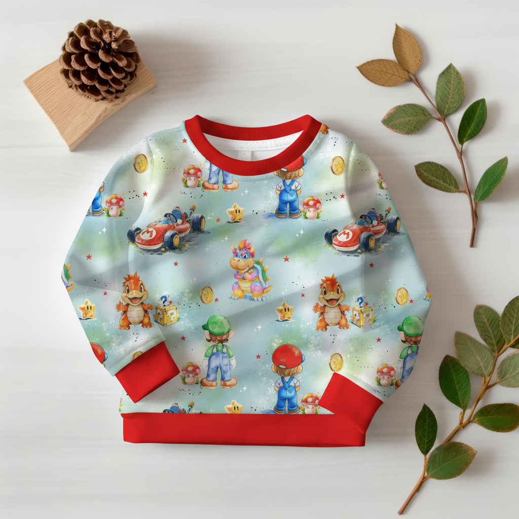 Mario-Pullover mit roten Bündchen 1:1