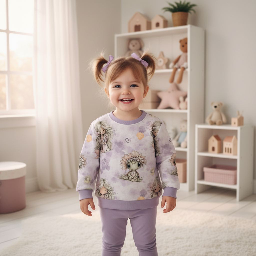 Meerjungfrau-Drachen-Pullover Mädchen lila Leggings 1:1