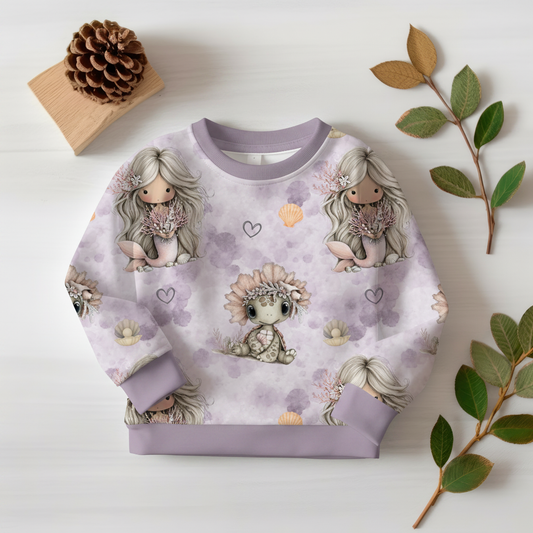 Meerjungfrau-Drachen-Pullover mit Lavendel-Bündchen 1:1