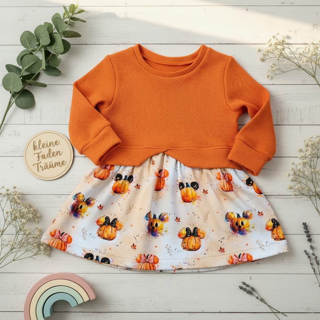 Minnie Kürbis Kleid Flatlay kräftig Orange