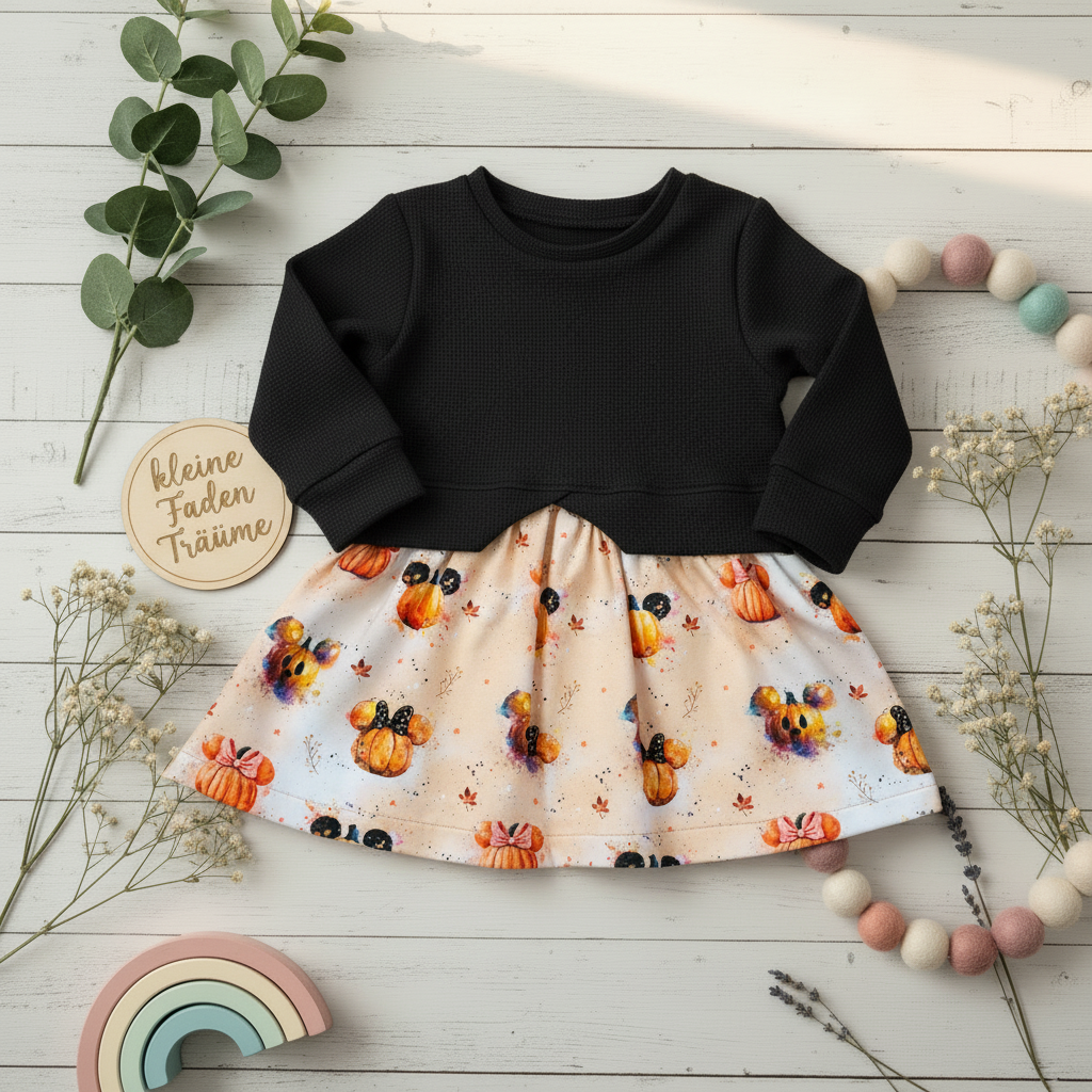 Minnie Kürbis Kleid Flatlay schwarz