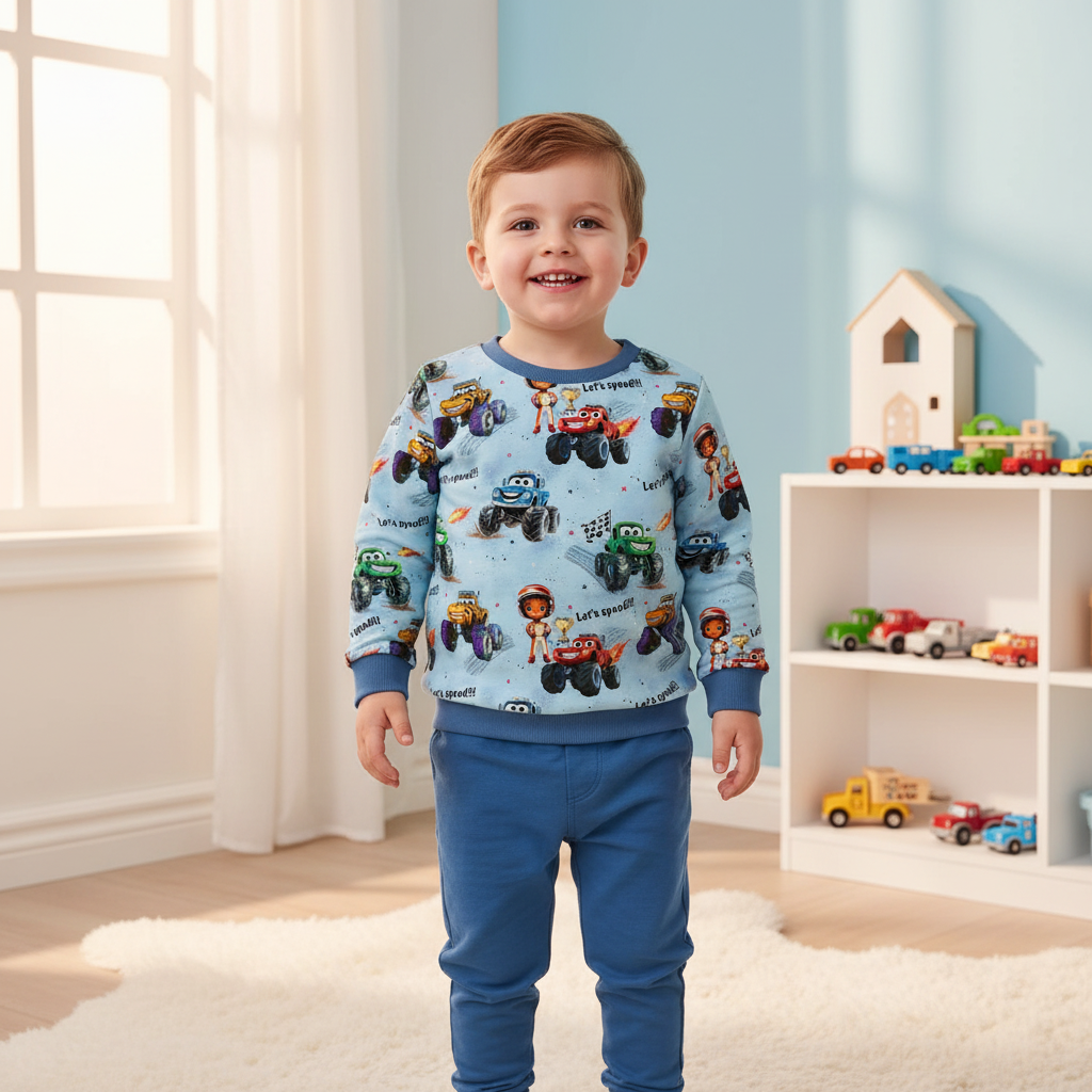 Monster-Truck-Pullover Junge blau 1:1