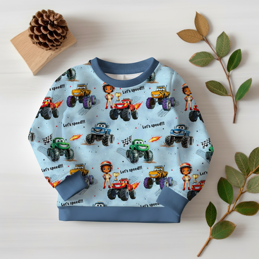 Monster-Truck-Pullover mit blauem Bündchen 1:1