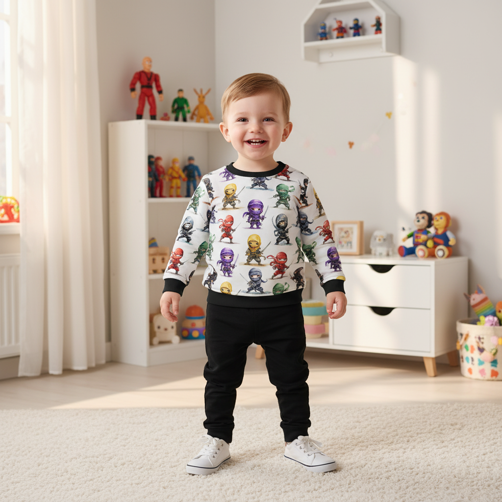 Ninja-Krieger-Pullover Junge schwarz 1:1