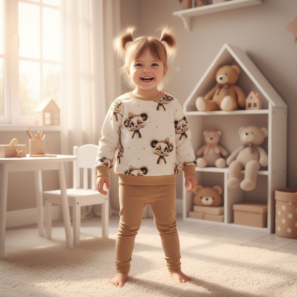 Panda-Pullover Mädchen beige Leggings 1:1