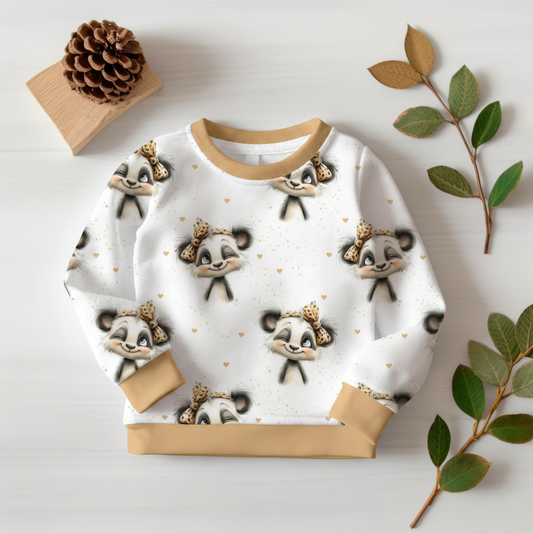 Panda-Pullover mit goldbeige Bündchen 1:1