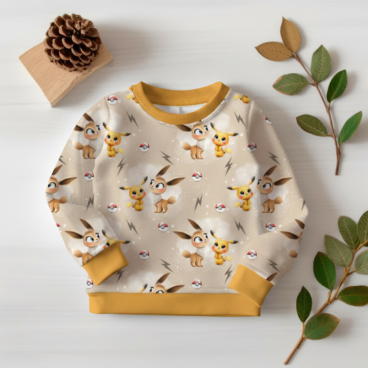 Pikachu-Evoli-Pullover mit goldgelbem Bündchen 1:1