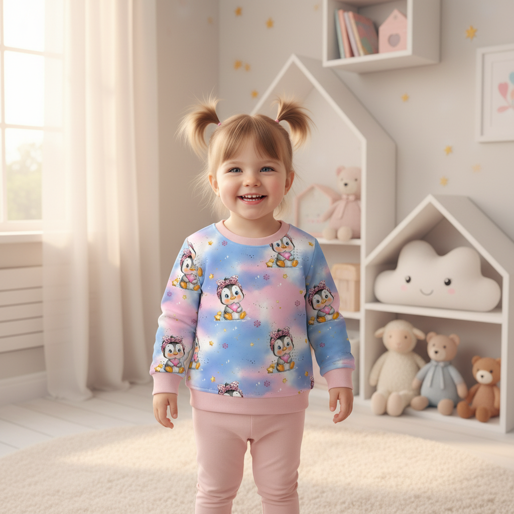 Pinguin-Pullover Mädchen babyrosa Leggings 1:1