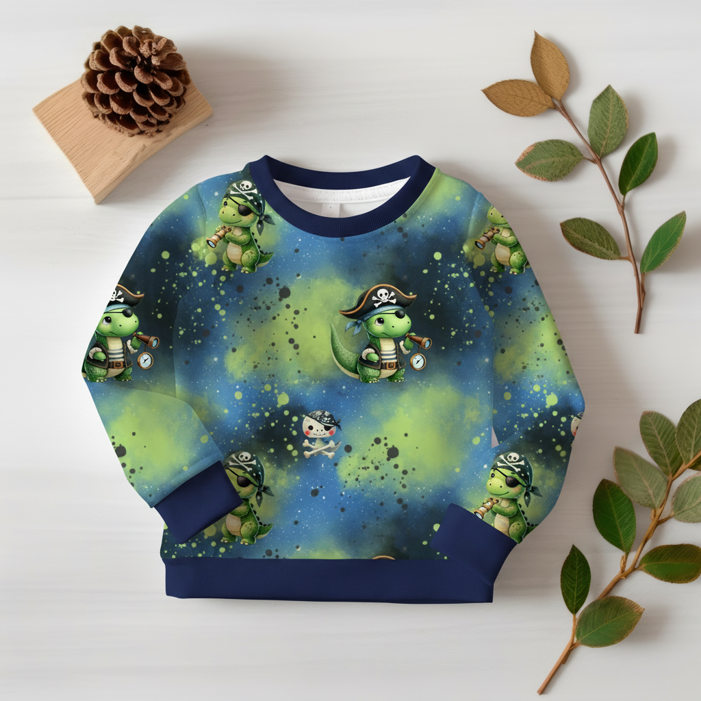Piraten-Schildkröten-Pullover mit Marineblau-Bündchen 1:1