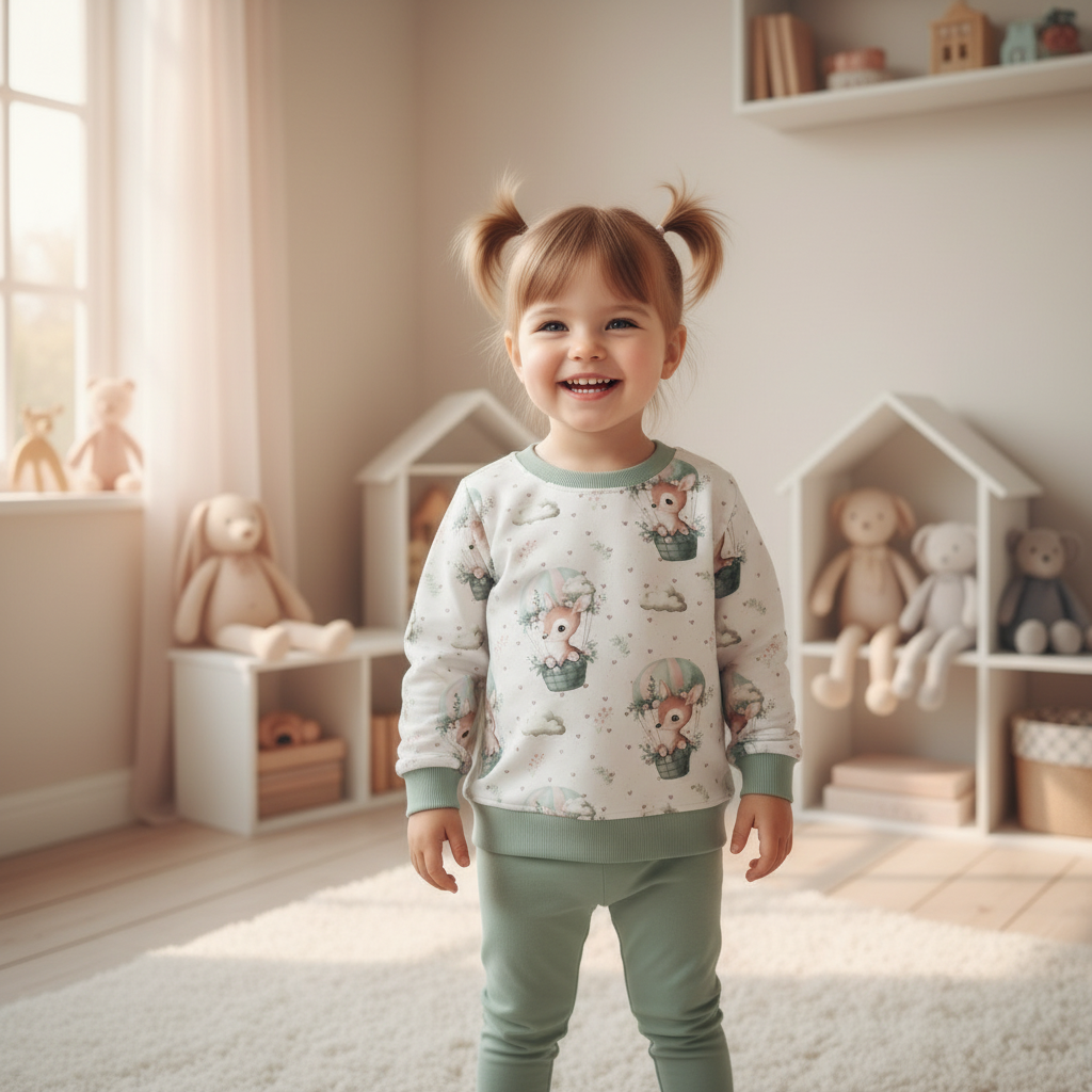 Reh-Heißluftballon-Pullover Mädchen salbeigrüne Leggings 1:1