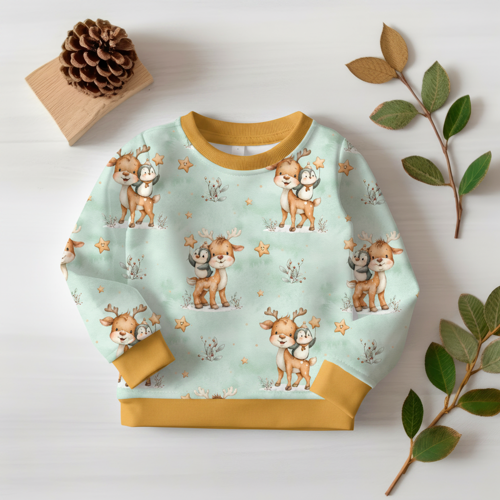Rentier-Pullover mit goldgelben Bündchen 1:1