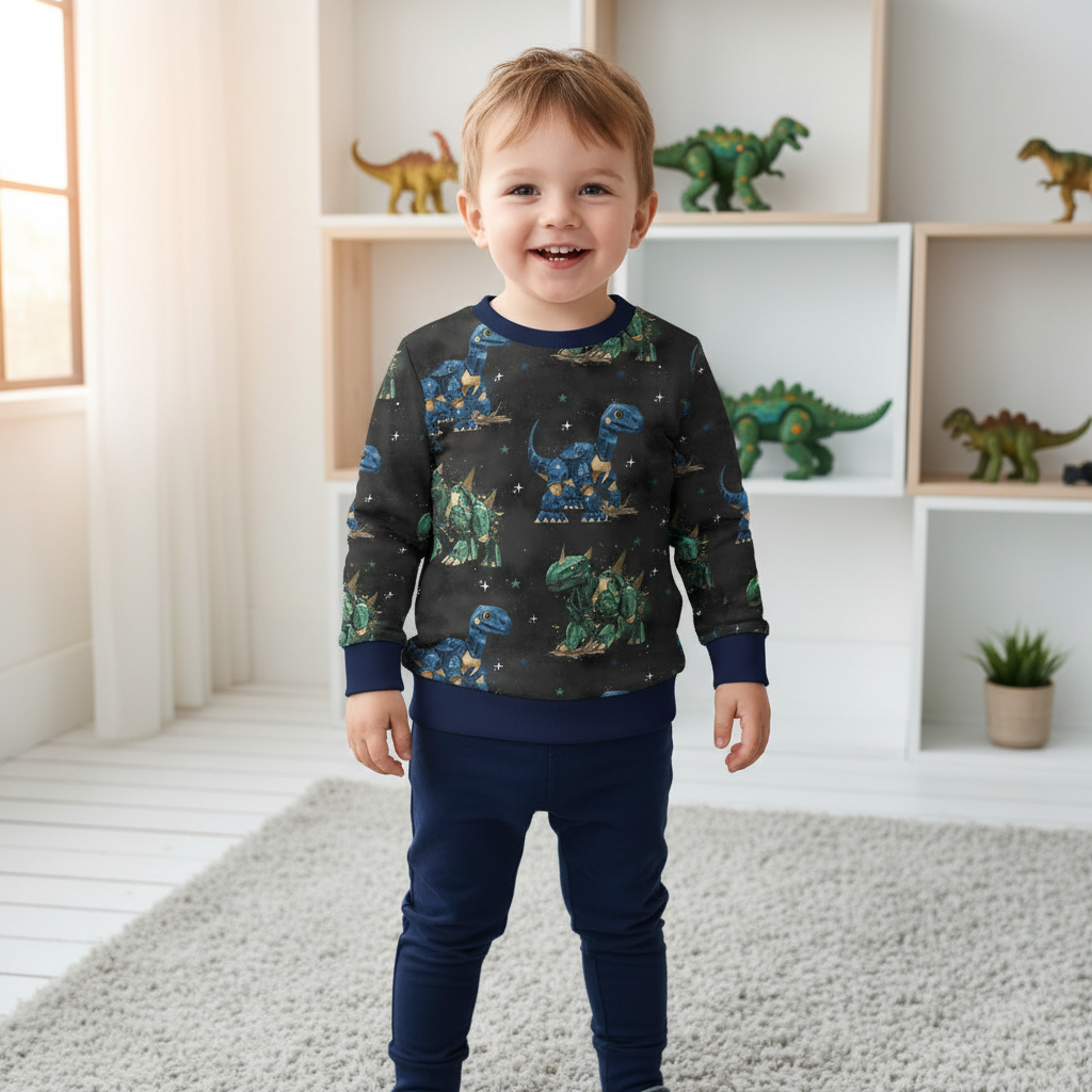 Roboter-Dino-Pullover Junge navy 1:1