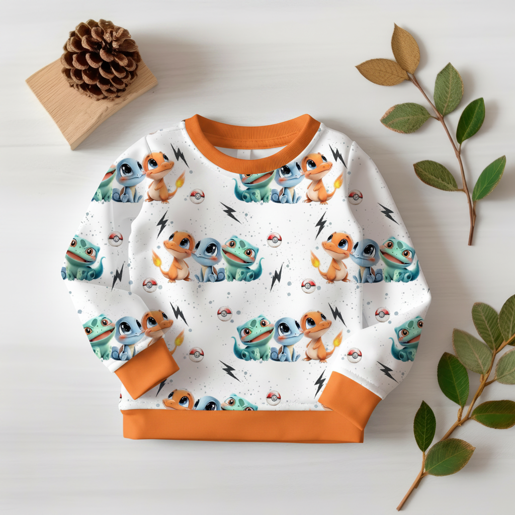 Starter-Pokemon-Pullover mit orangefarbenen Bündchen 1:1