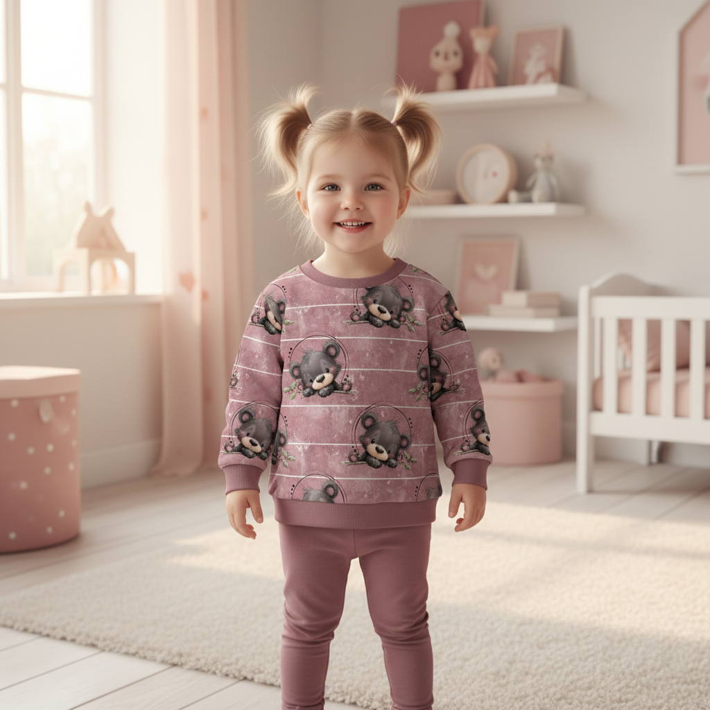 Teddy-Pullover Mädchen altrosa Leggings 1:1