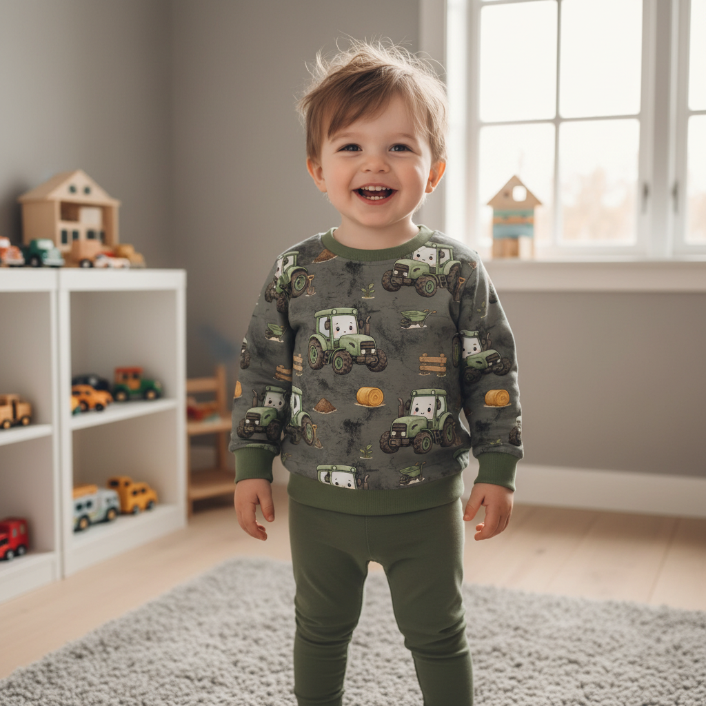 Traktor-Pullover Junge grüne Hose 1:1
