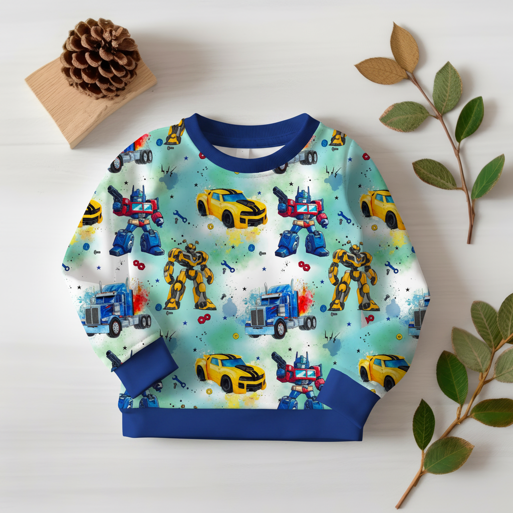 Transformers-Mint-Pullover mit blauem Bündchen 1:1