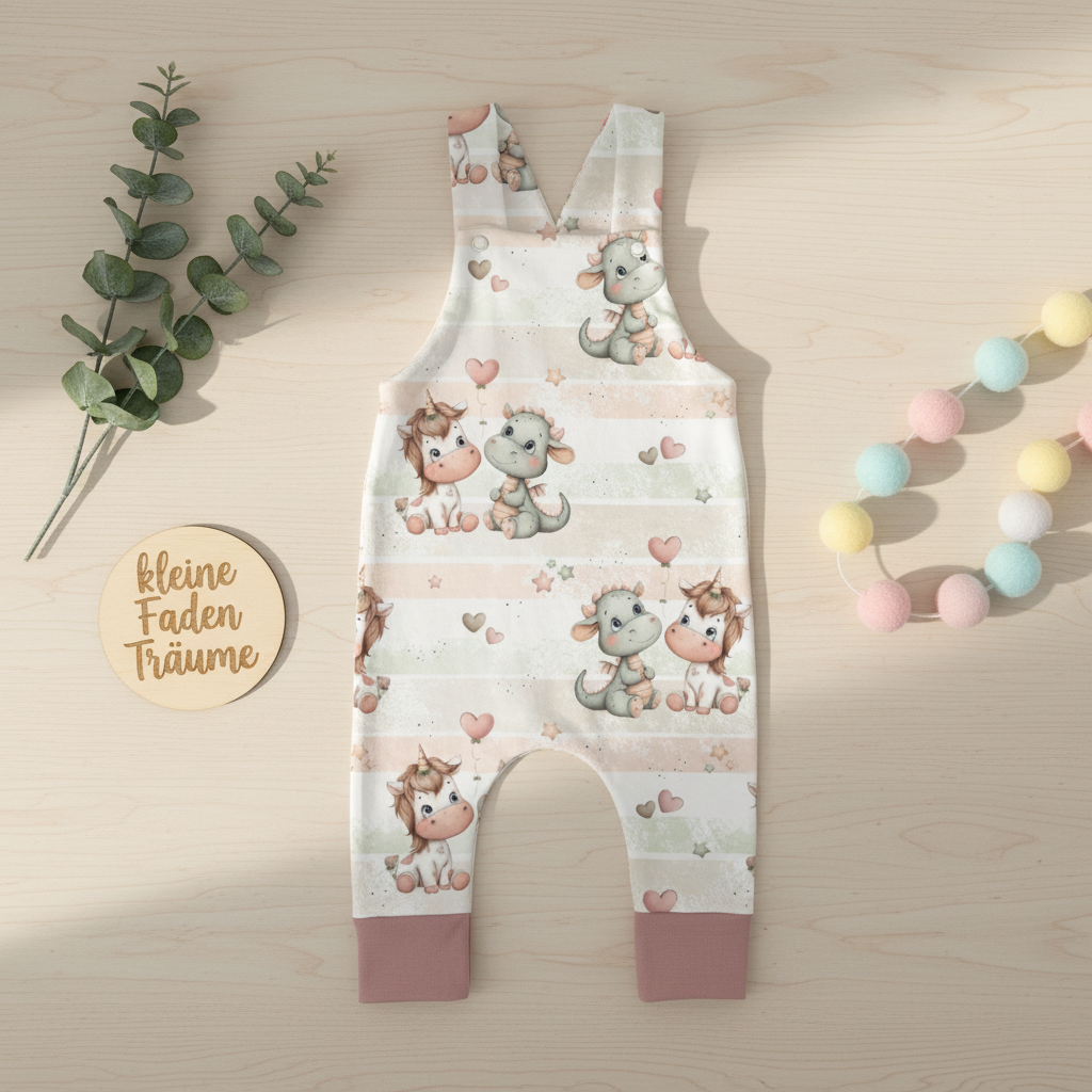 Unicorn & Dragon Latzhose Flatlay