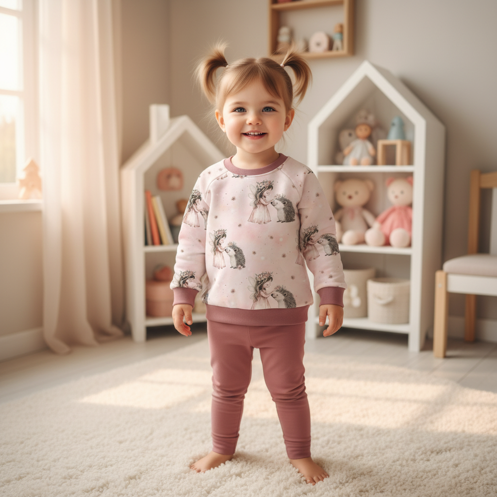 Waldfee-Igel-Pullover Mädchen altrosa Leggings 1:1