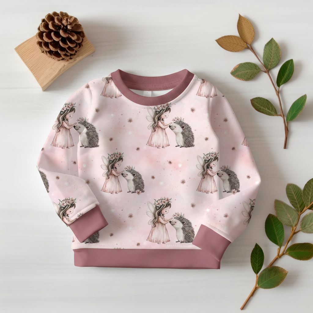Waldfee-Igel-Pullover mit rosa Bündchen 1:1