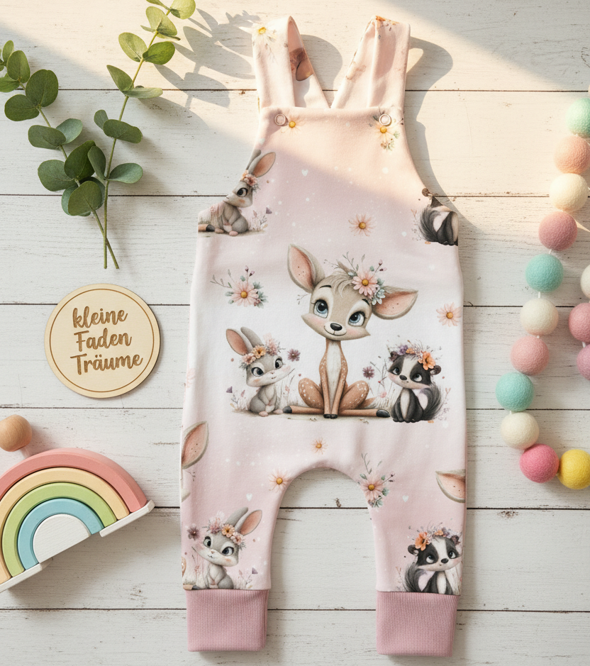 Waldtiere Latzhose Flatlay