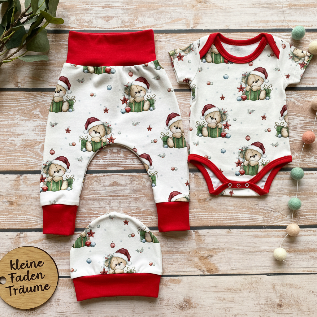 Weihnachtsbär 3-teiliges Set roter Bund