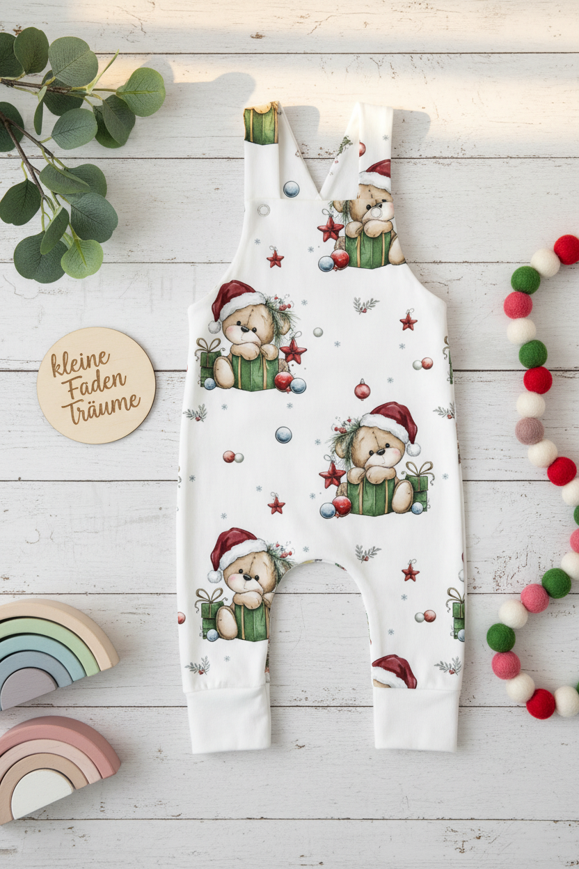 Weihnachtsbär Latzhose Flatlay